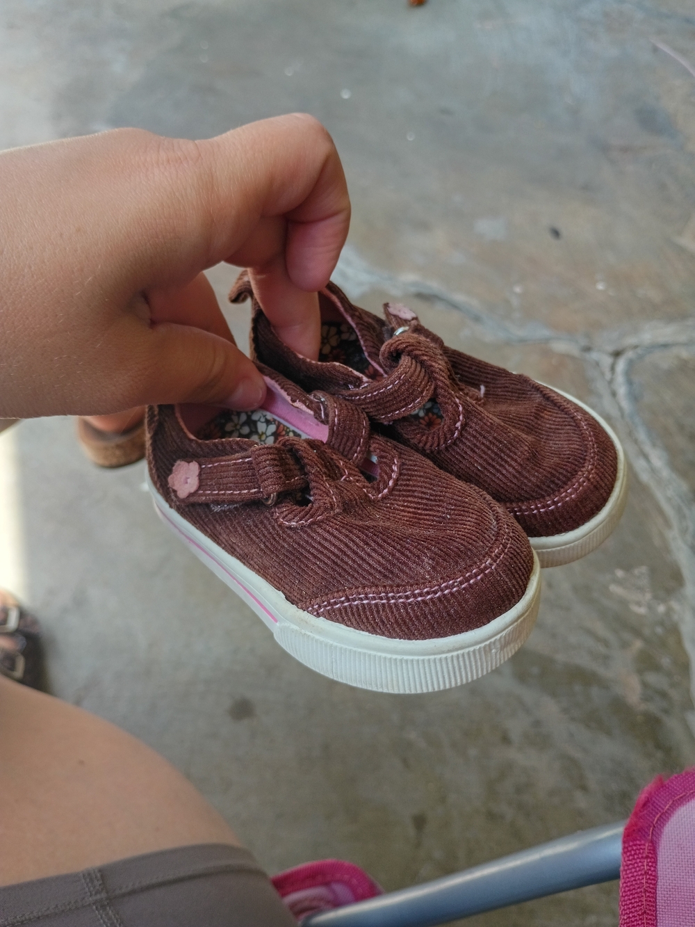 Baby Girl Size 3 Brown Corduroy Slip-On Sneakers with Pink Accent